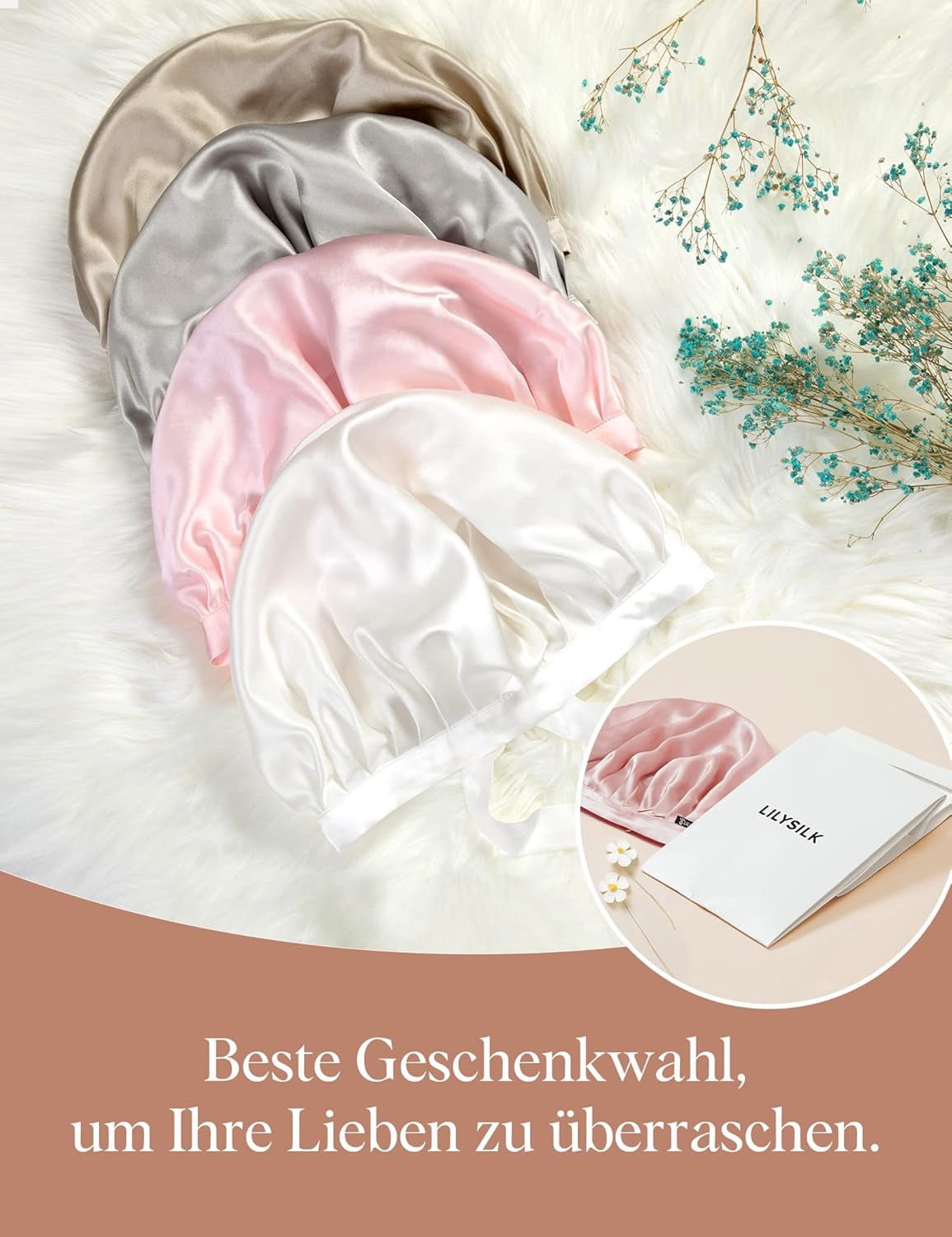 100% Maulbeerseide Schlafmütze rutschfest verstellbar und atmungsaktiver Kopfbedeckung Seidenhaube zum Schlafen Nachtmütze mit elastischem Band für alle Haartypen,Aquarell