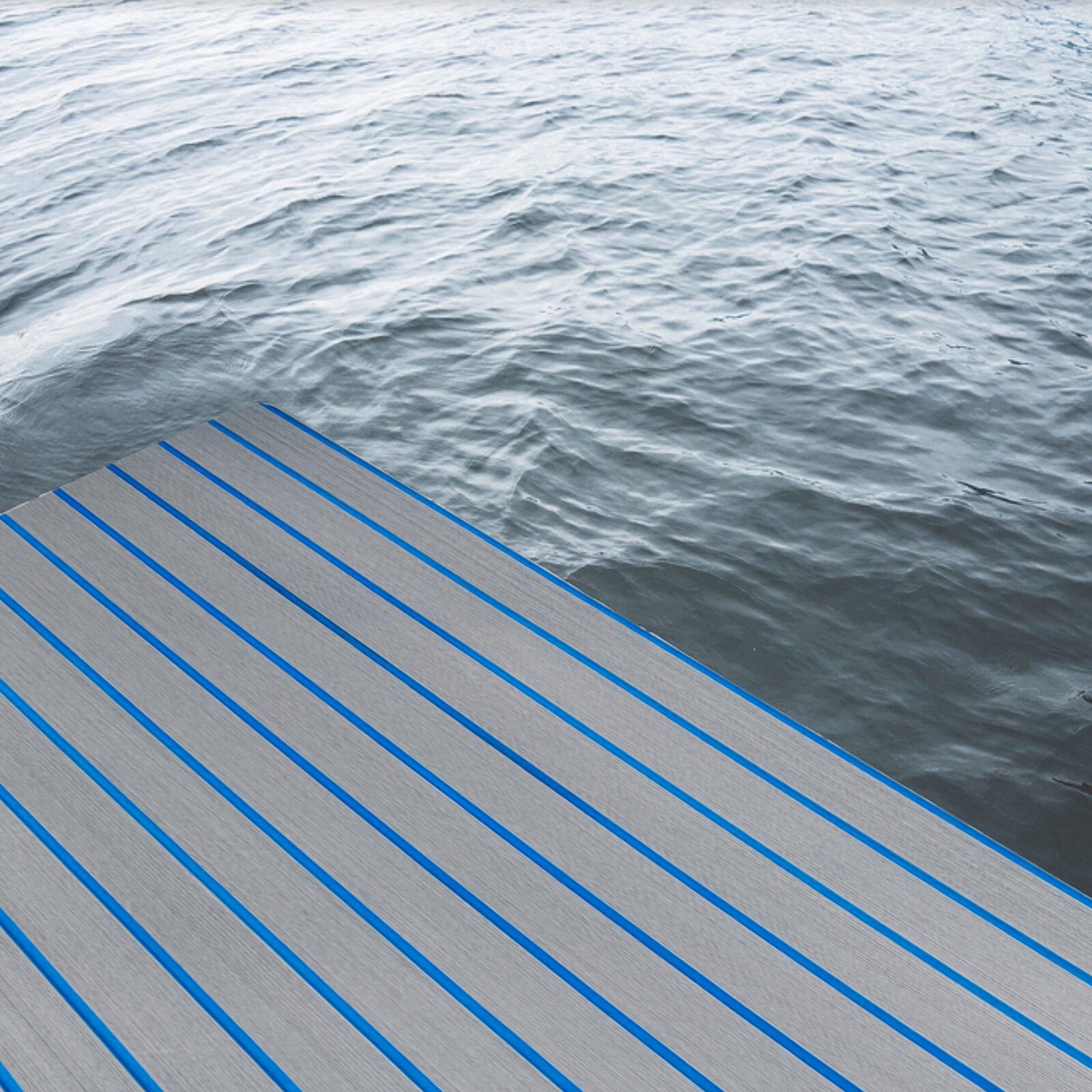 ToppiJoy 95*35.5inch EVA Foam Teak Sheet Marine Flooring Yacht Boat Decking Board Canoe Golf Cart RV Flooring Self-Adhesive Pad, Light Grey with Blue Seam