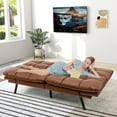 thumbnail image 3 of Giantex Convertible Sofa Bed, Memory Foam Futon Bed w/Adjustable Backrest & Armrests, Upholstered Folding Couch Sleeper for Small Space, Brown, 3 of 10
