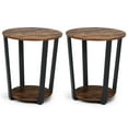 thumbnail image 1 of Patiojoy Ensemble de 2 Tables d'Appoint Industrielles Rondes à 2 Niveaux Table d'Appoint en Métal pour Sofa avec Tablette de Rangement Brun, 1 of 9