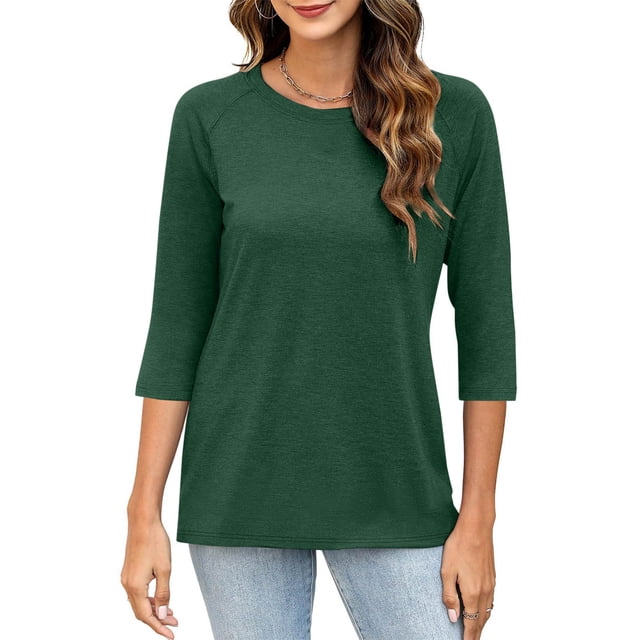 Htigea Clearance T-Shirts à Manches 3/4 pour Femmes, Coupe Ample Décontractée, Col Rond, Tunique Basique, Manches Trois-Quarts, Économies d'Automne