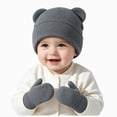 thumbnail image 6 of NOLDARES Kids Winter Hat and Gloves Set Girls Boys Knit Beanie Hats with Pom Warm Snow Ski Cap for Toddler(M035-Dark Gray), 6 of 8