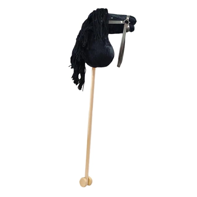 Fiocias Jouet Cheval en Peluche Perche en Peluche Cheval de Passe-Temps Perche en Bois Poignée Roues Effets Sonores Réalistes Fabriqué à la Main Construction Robuste Convient pour Enfants Cadeau Anniversaire Usage à la Maison Noir