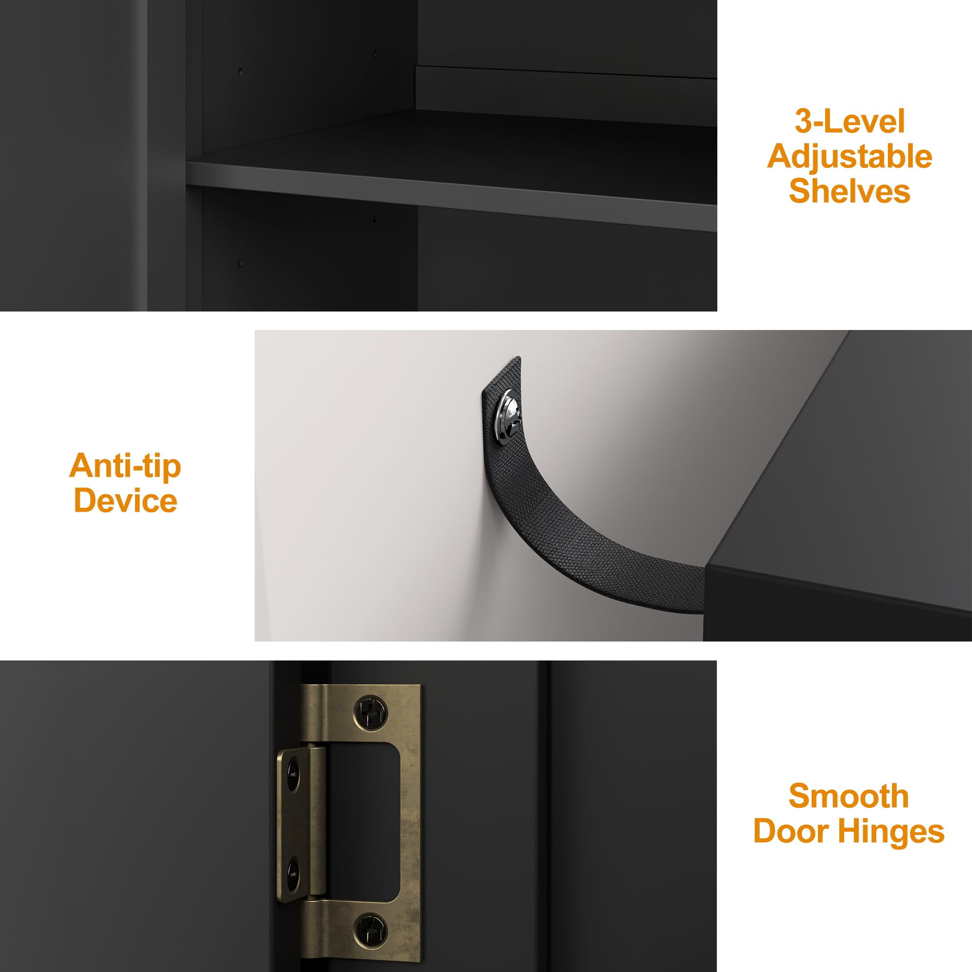 CozyHome 63" Carved Buffet Cabinet with Mirrored Door, Modern Console Cabinet with Storage and Adjustable Shelves, Wood Media Cabinet for Entryway, Living Room, Bedroom, Dining Room, Bathroom (Black)