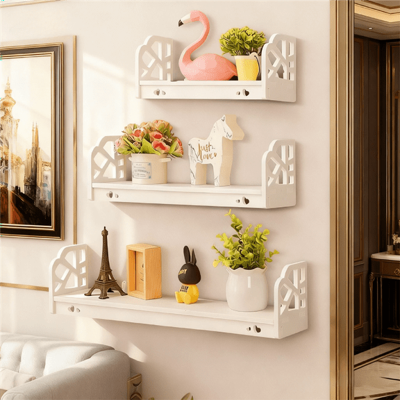 HONEIER 20 inch 3 Pack Wood Floating Shelves, Hanging Float Shelf for Wall Mounted Decorative Shelves, Set of 3, White