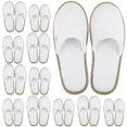 thumbnail image 1 of BERGMAN KELLY Pantuflas de spa con punta cerrada (medianas, 12 pares, blanco + ribete de cacao) Zapatillas de hotel desechables para interiores para hombres y mujeres, forro polar coral esponjoso, sue, 1 of 5