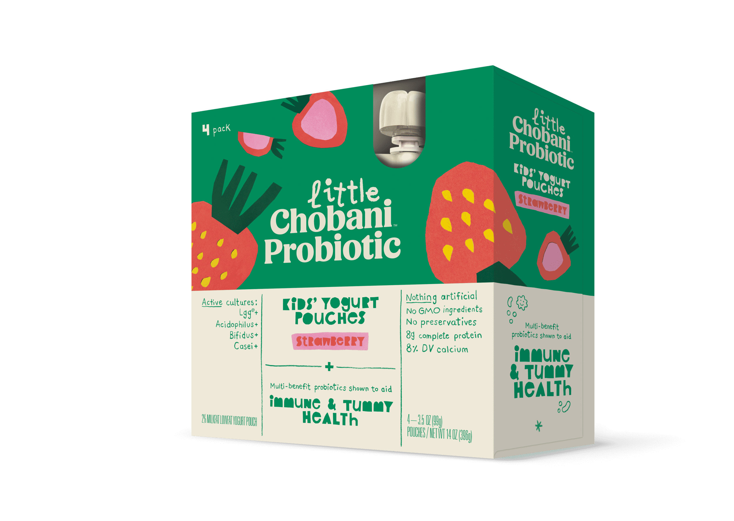 Little Chobani Probiotic Yogurt Pouches for Kids, Strawberry 3.5 oz, 4