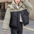 thumbnail image 5 of Fashion Plus Size Hooded Coats for Womens Winter Warm Solid Color Blocked Short Style Loose And Thick Hooded Pocket Zipper Jacket Long Sleeved Jacket, 5 of 5