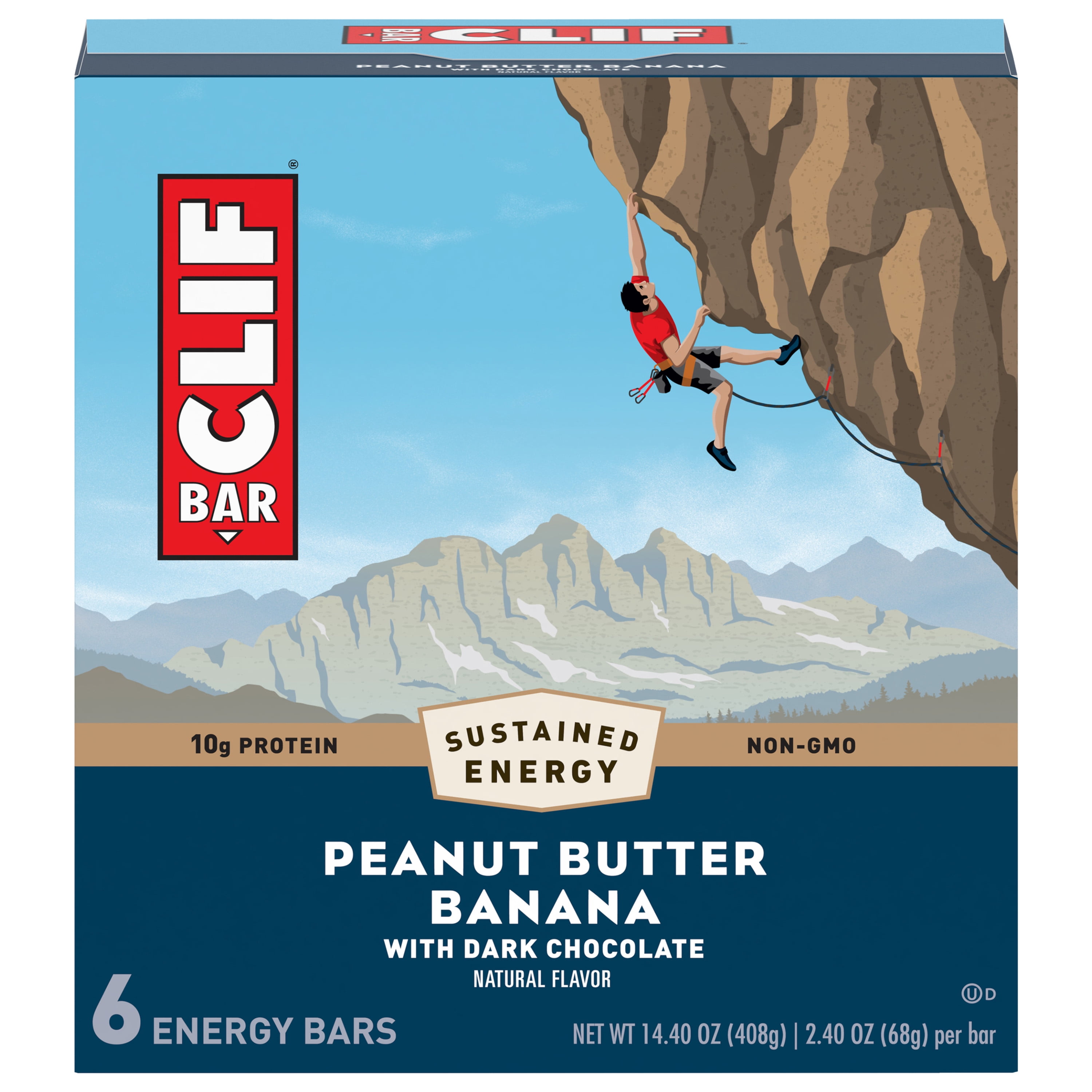 CLIF BAR® Energy Bars, Peanut Butter Banana with Dark Chocolate, 10g Protein Bar, 6 Ct, 2.4 oz (Packaging May Vary)