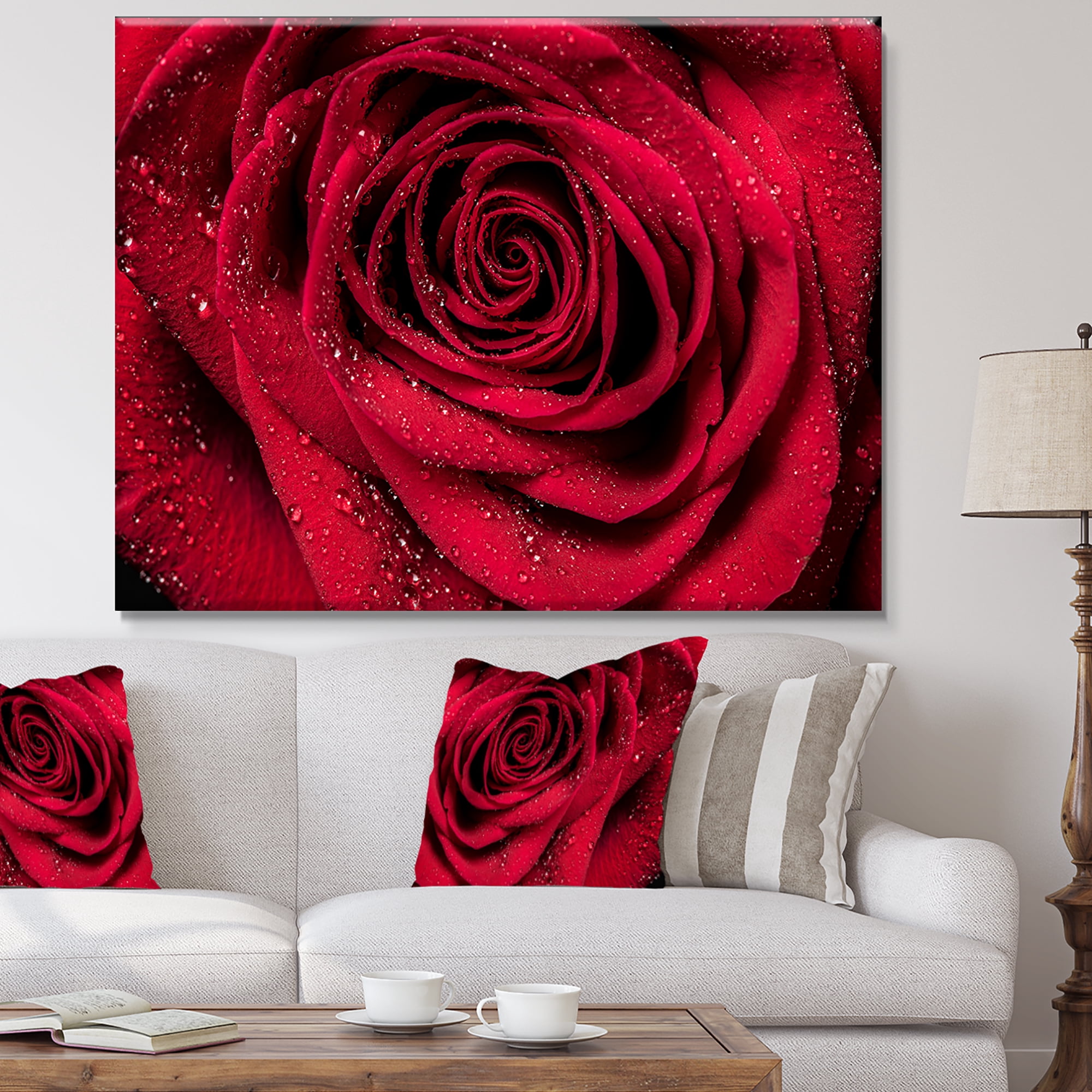 Designart 'Red Rose Petals with Rain Droplets ' Floral Art Canvas Print