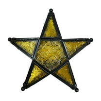 hulanddfd Stained Glass Star Lanterns Hanging Ornament, 7.75"x7.32" Five Pointed Star Pendant with Iron Candlestick Stained Glass Wind Lamp for Wedding Birthday Party Home Decor Yellow