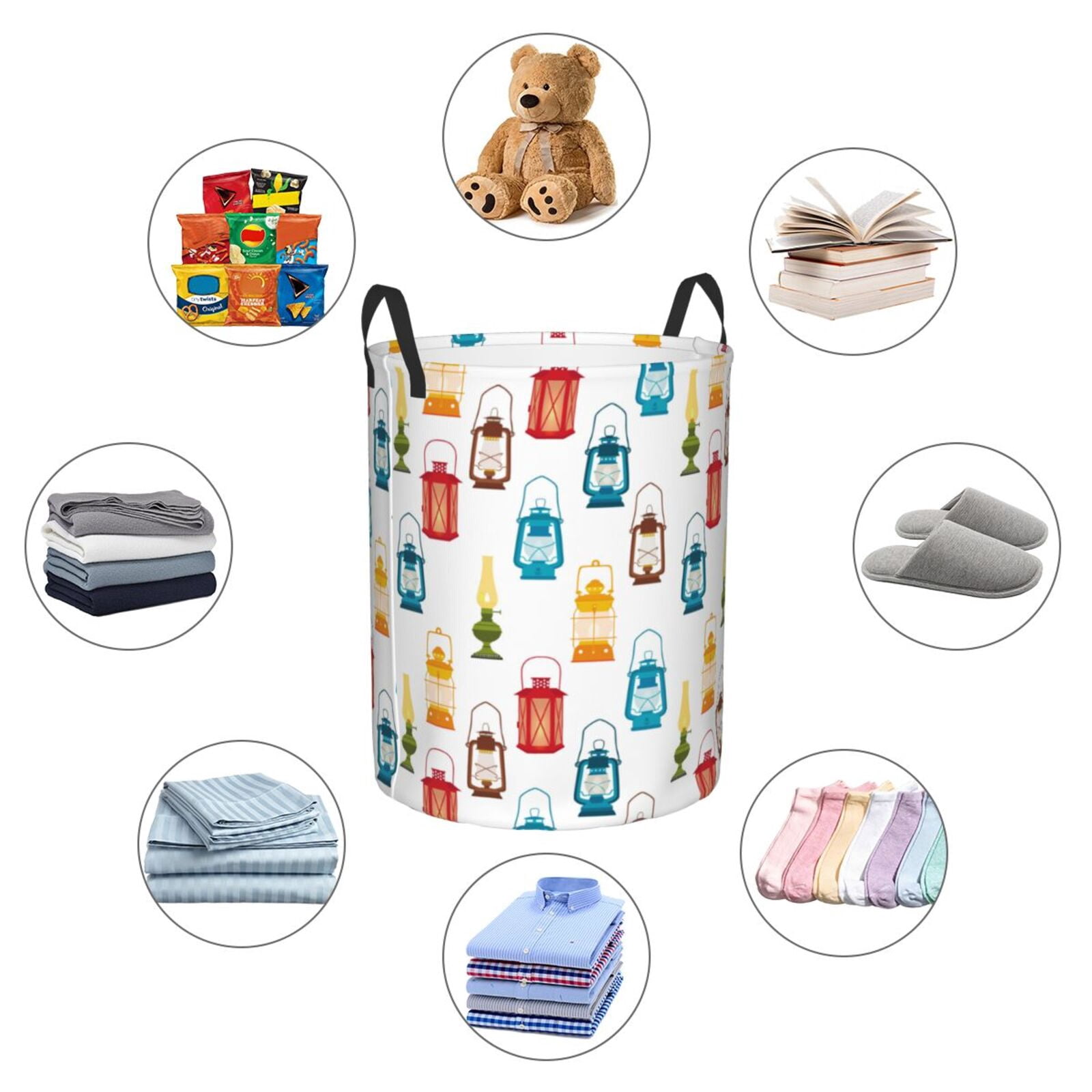 Large Laundry Basket with Handles - vintage Light Bulb Print Kids Baby Dirty Clothes Laundry Hamper for Bedroom Aesthetic