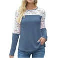 thumbnail image 2 of Patlollav Ladies Round Neck Solid Color Patchwork Lace Tops/Shirt, 2 of 6