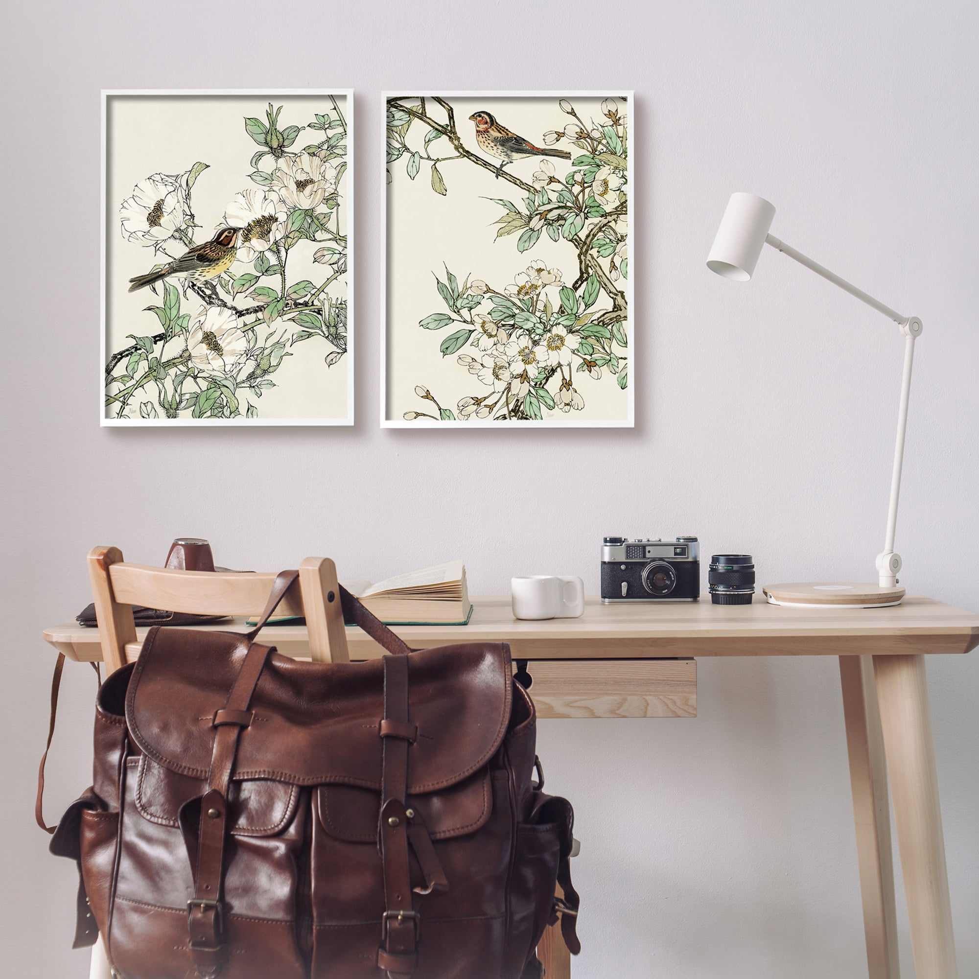 Stupell Industries Classic Sparrow on Blossoms Animals & Insects Painting White Framed Art Print Wall Art, 16 x 20, Set of 2