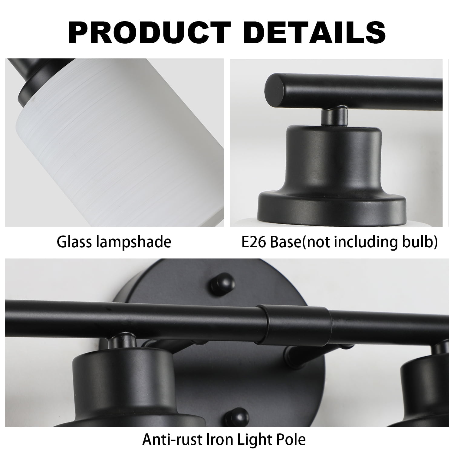 5-Light Black Bathroom Vanity Light with Frosted Glass Shades, Wall Mounted Mirror Lighting for Bathroom or Bedroom, E26 Socket (Bulbs Not Included)