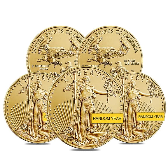 Lot of 5 - 1/4 oz Gold American Eagle $10 Coin BU (Random Year)
