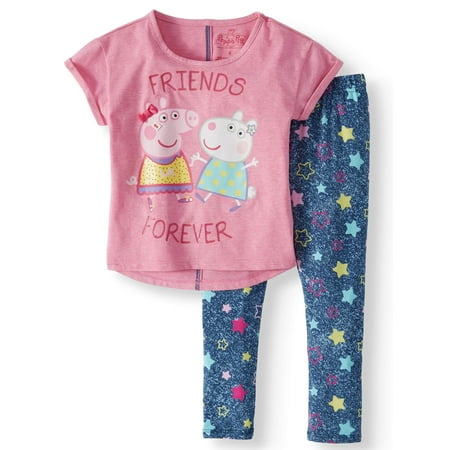 Peppa and Suzy Graphic T-Shirt and Capri Legging, 2-Piece Outfit Set (Little Girls)