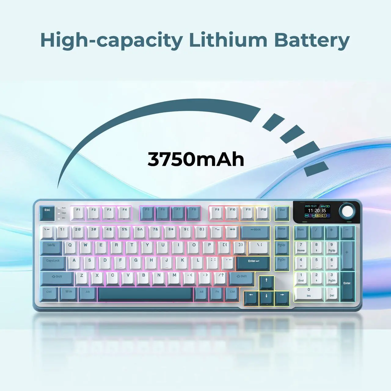 Rosewill Neon S96 Wireless Mechanical Keyboard, 98-Key Layout w/ Volume Knob, Bluetooth / 2.4GHz / USB-C, Hot-Swappable Red Switches, RGB Backlit, 3750mAh Battery, Windows & macOS, White