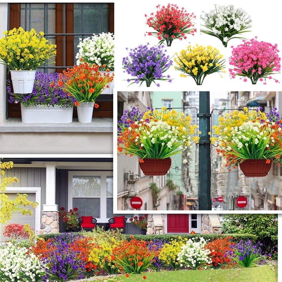 10 Bundles UV-Resistant Artificial Eucalyptus Camellias, Fade-Proof Plastic Flowers with Bendable Stems for Hanging Baskets, Garden Fence & Patio Decor(2 of Each of The 5 Colors, 15.3"), By VINOIC
