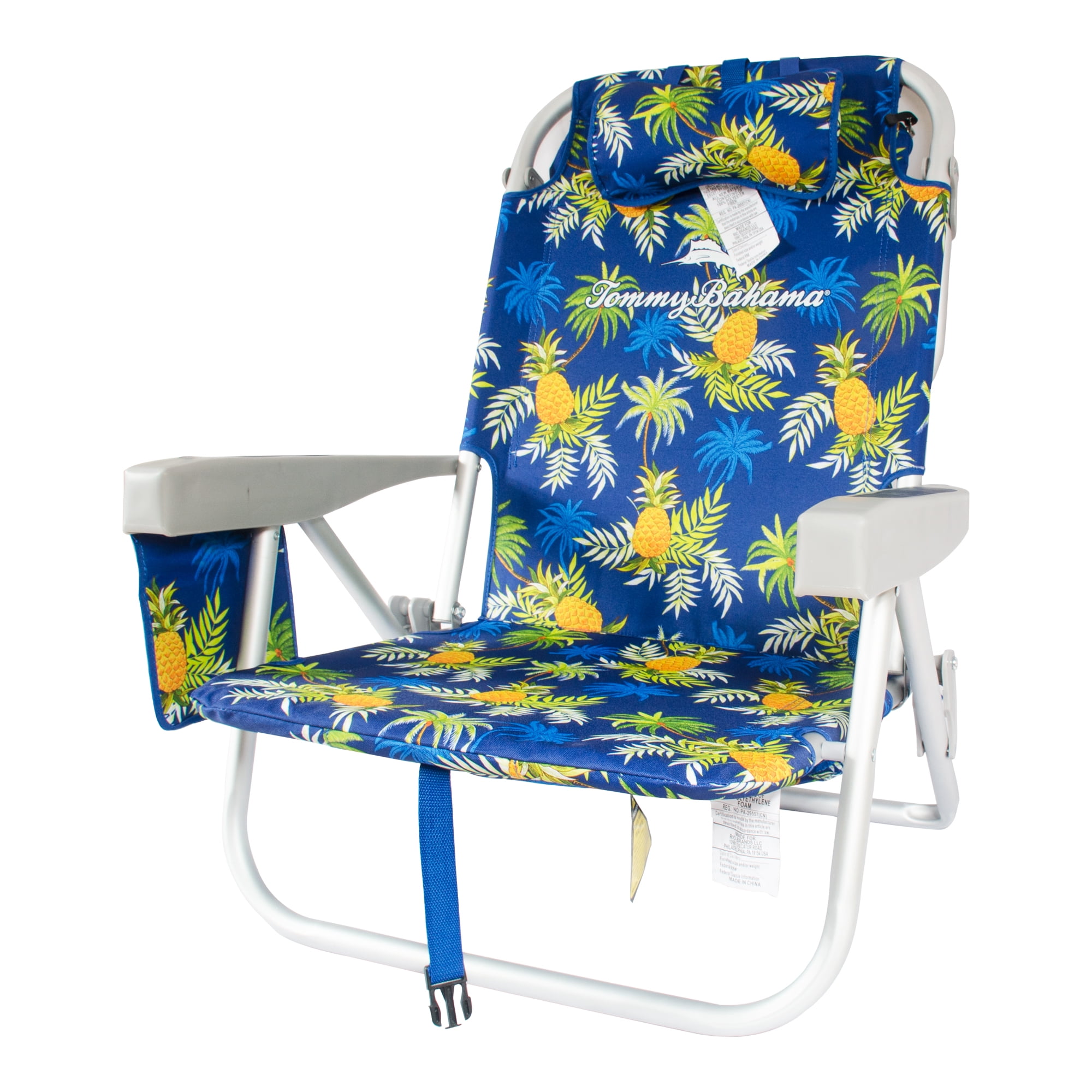 ⛱️⛱Tommy Bahama Backpack Beach Folding Chair Blue Pineapple Green Flower 