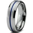 thumbnail image 1 of P. Manoukian Tungsten Wedding Band Ring 6mm for Men Women Blue Grey Beveled Edge Brushed Lifetime Guarantee Size 5.5, 1 of 4
