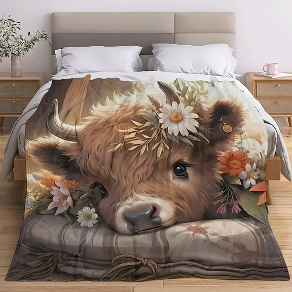 Cozy & Cute Cow Print Flannel Throw Blanket - Soft, Lightweight, Perfect for Bed, Travel, Camping, Living Room, Office, Sofa, Chair - All-Season Comfort