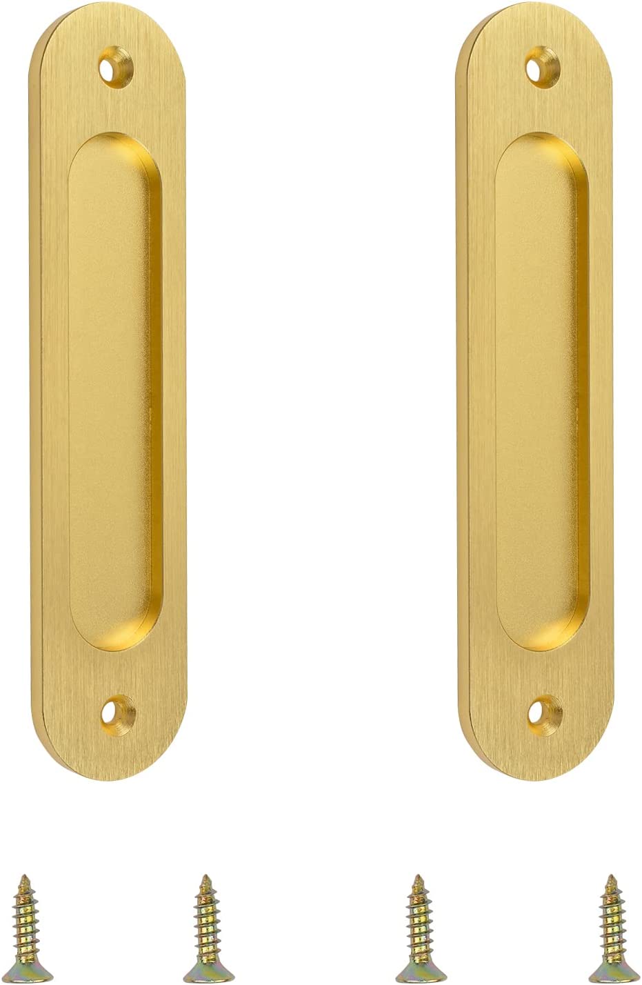 Oval Recessed Sliding Door Pulls, 2pcs Brushed Gold Flush Pull Aluminum Alloy Closet Door Finger
