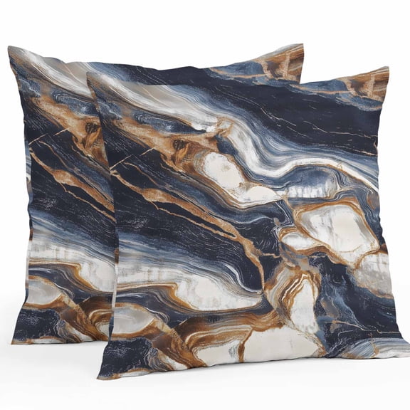 Waterproof Throw Pillow Covers Set of 2, 20x20 Inch Blue Brown Decorative Pillowcases Outdoor Pillow Slip Cushion Covers Set for Couch Tent Modern Abstract Art