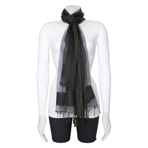 FB Jewels Black Sheer w/Textured Edge Viscose Fashion Scarf