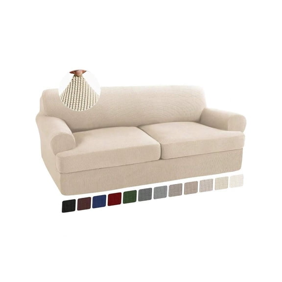 3 Piece T Cushion Sofa Slipcovers Sofa Cover For T Cushion Sofa Couches Stretch Couch Cover Furniture Covers With 2 Individual T Cushion Covers Washable 2 Cushion Sofa Biscotti Beige