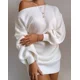 thumbnail image 2 of Vestidos de mujer moda de primavera hombro frío manga acampanada Casual liso manga larga diario Mini suéter de punto vestido ropa de mujer, 2 of 6
