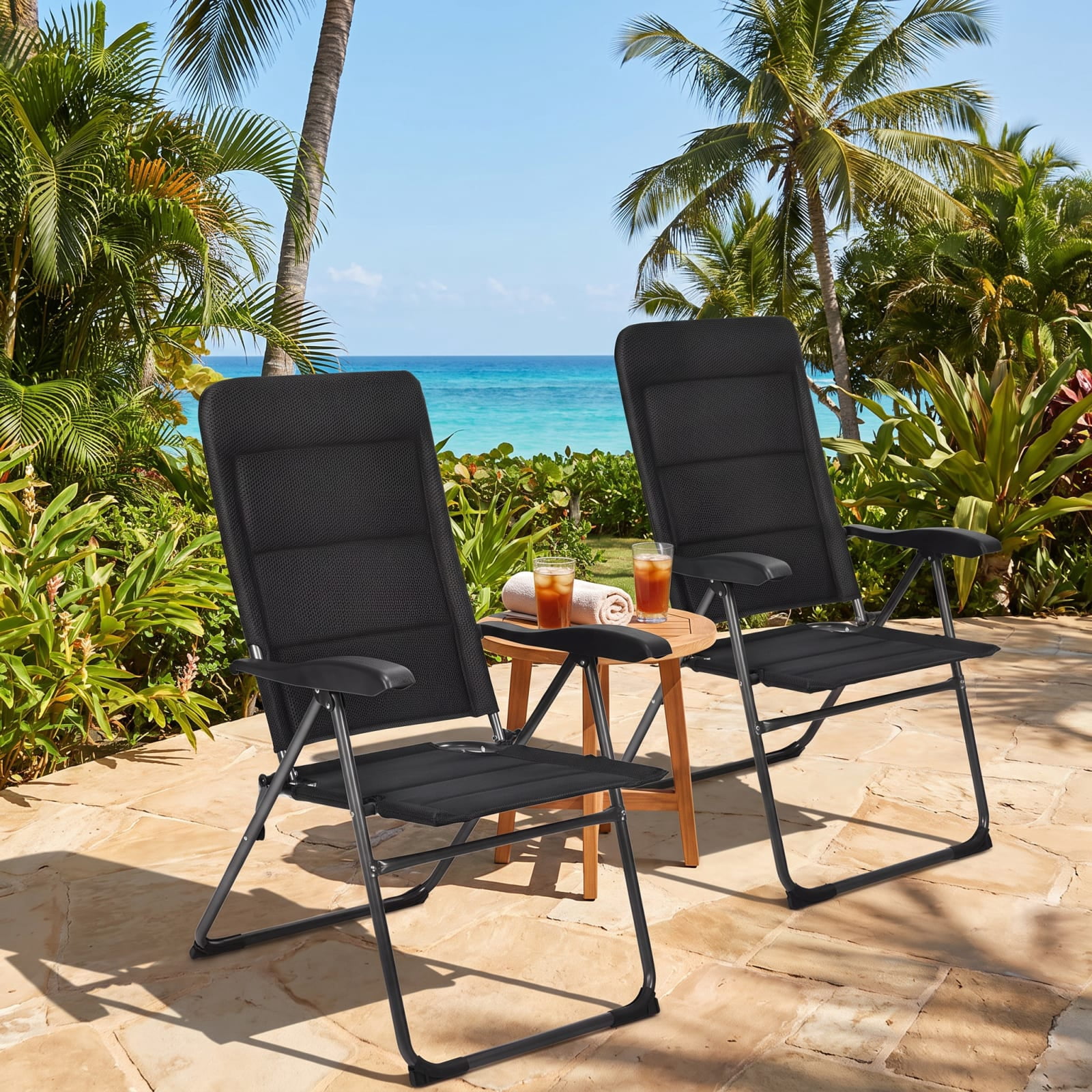 Furnibear Folding Patio Chair Solid Steel for Lawn Patio Backyard Black 300 lbs Capacity Weather-Resistant Outdoor Furniture