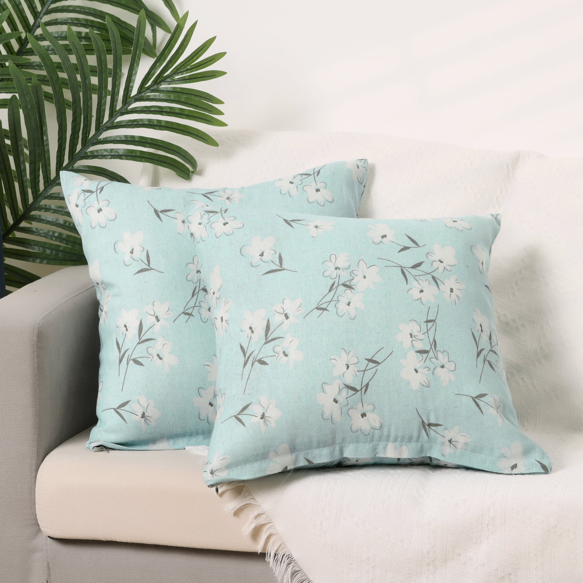Unique Bargains Cute Pattern Throw Pillow Covers 4 Pcs Spandex Pillowcases For Home Sofa Magnolia/Small Green Leaves 16" x 16"