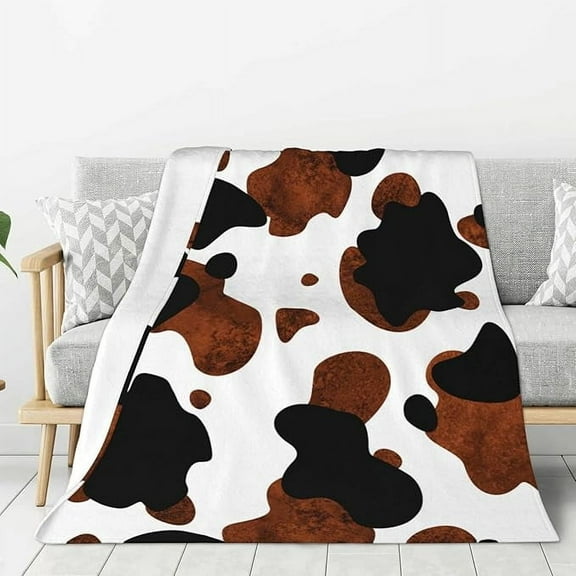 Black White And Brown Cow Spots Flannel Blanket For Bed & Couch Large Super Soft Throw Blanket For Travel Home Lightweight Warm Fleece Blanket 30" x 40"
