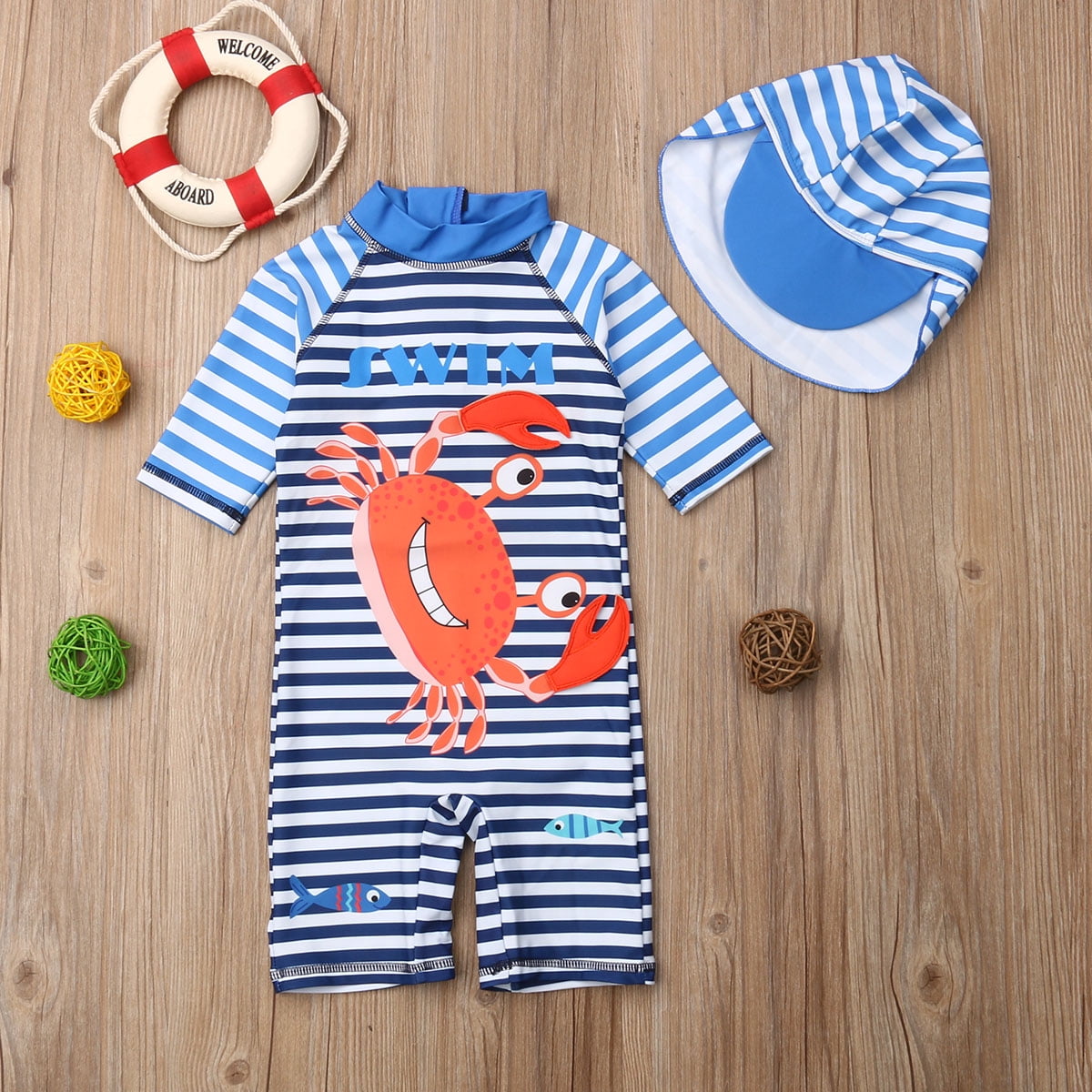Baby Kids Boys Toddler Two Pieces Short Sleeve Cartoon Animal Quick Dry Sun Protection Swimsuit Swimwear