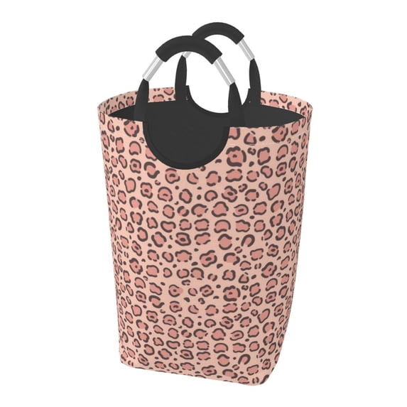 DouZhe 50L Rectangular Laundry Basket, Fashion Leopard Print Pastels Prints Waterproof Foldable Laundry Hamper with Aluminum Handles