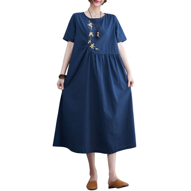 Vestido suelto de mujer con bolsillos Manga corta Vestido informal de vacaciones Irfora Vestido