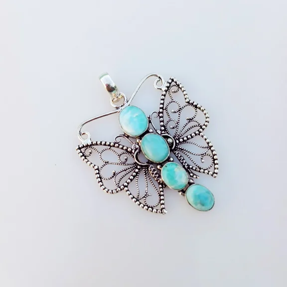 Larimar Butterfly Pendant 925 Sterling Silver Pendant Natural Gemstone Jewelry
