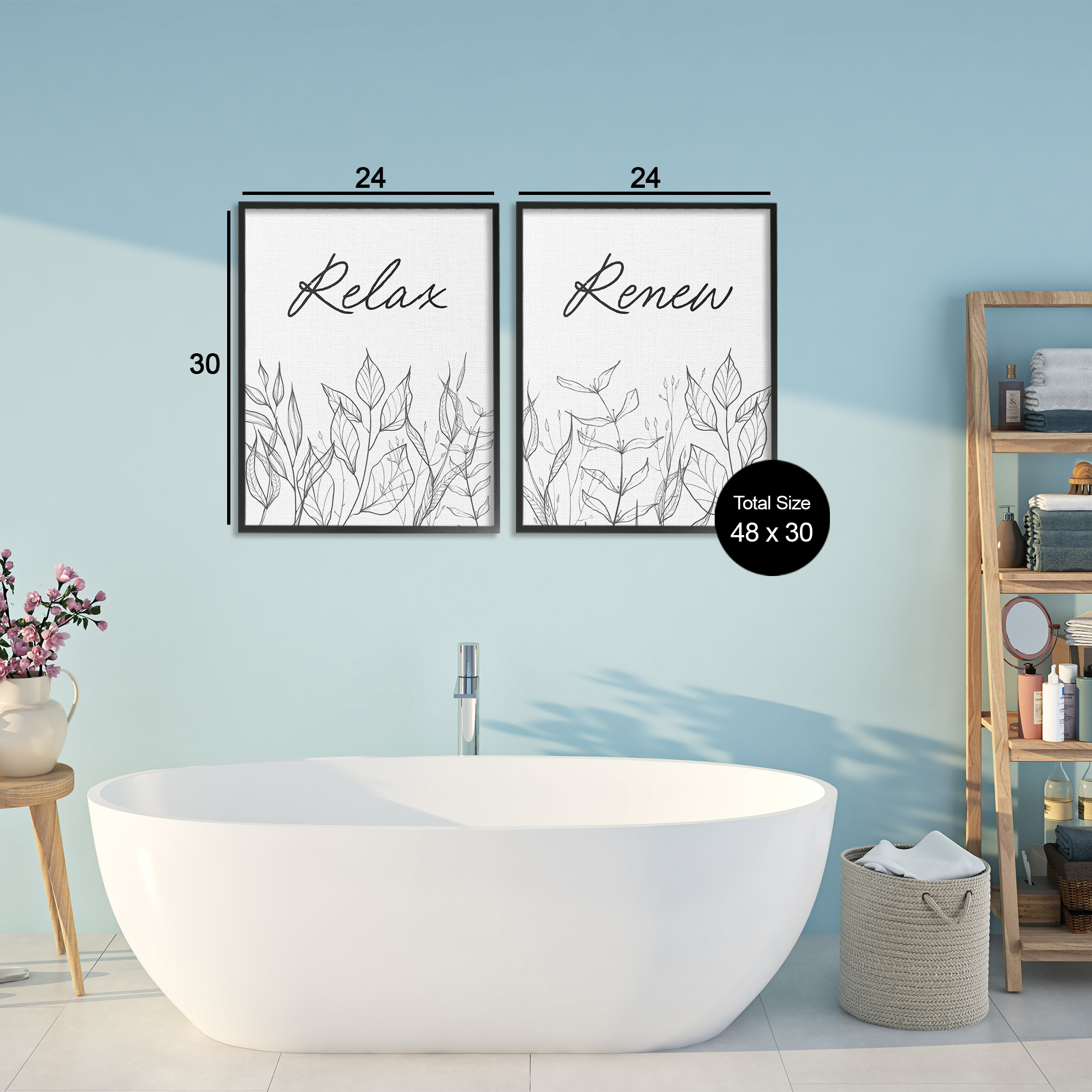 Relax and Renew Leaf Outlines 2 Piece Black Framed Giclee Art Set, design by Lettered and Lined
