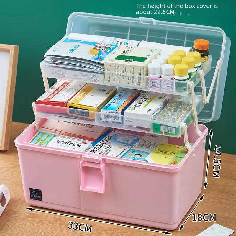 Blue Medium-Sized Multi-Layer Emergency Medicine Storage Case - Large Capacity Medical Organizer Box for Home, Office & Travel, Durable Plastic First Aid Kit with Efficient Tiered Design for