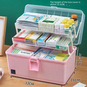 Blue Medium-Sized Multi-Layer Emergency Medicine Storage Case - Large Capacity Medical Organizer Box for Home, Office & Travel, Durable Plastic First Aid Kit with Efficient Tiered Design for