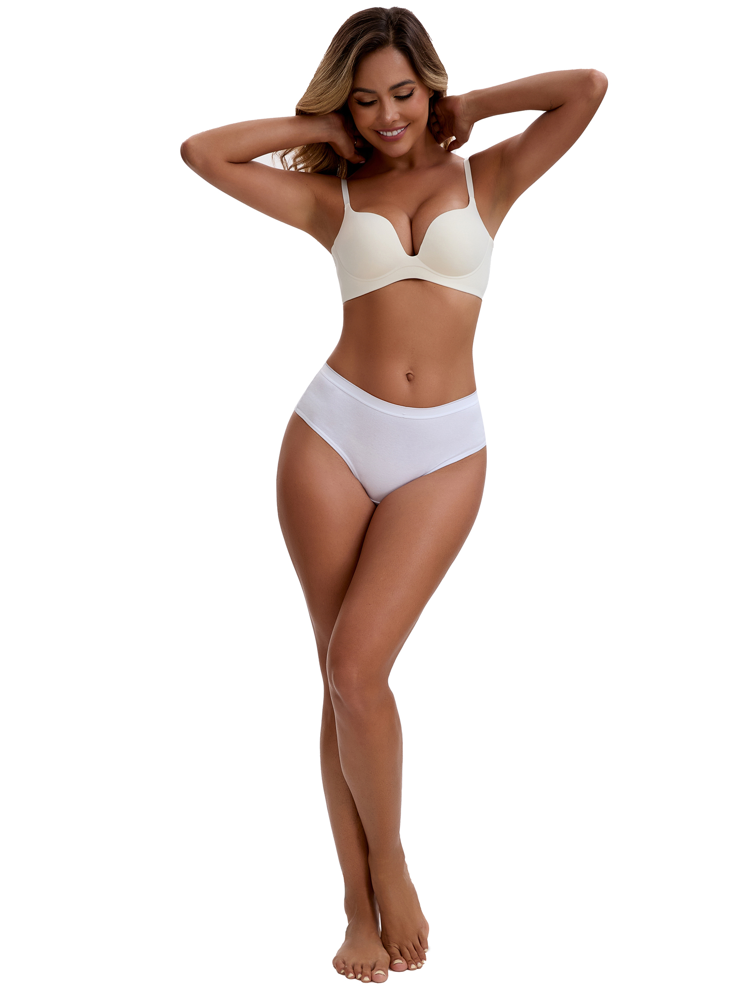 Unique Bargains Women's Cotton High Waist Bright Trim Briefs L White
