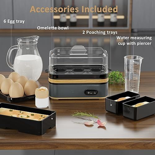 Rapid Egg Cooker Electric 6 Eggs Capacity, Soft, Medium, Hard Boiled, Poacher, Omelet Maker Egg Poacher With Auto Shut-Off, BPA Free Black