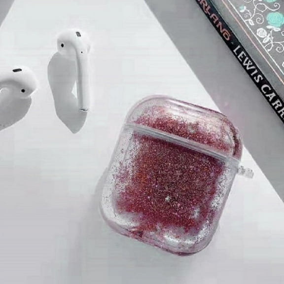 Cute Liquid Glitter Full Cover (Red) Case Keychain Clip For Apple AirPods 1/2
