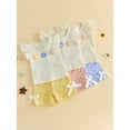 thumbnail image 3 of BemeyourBBs Toddler Baby Girl Spring Summer Clothes 2 Pieces Outfits 3D Flower Decor Fly Sleeve Crew Neck Tops Elastic Waist Shorts 2Pcs Clothes Set, 3 of 9