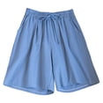 thumbnail image 2 of JJHGVB Womens Linen Shorts Beach Cropped Trousers Womens Linen Shorts Women Linen Shorts Bermuda Shorts Pedal Pushers for Women Long Shorts for Women Lounge Shorts Beach Lightweight Short Blue 2XL, 2 of 5