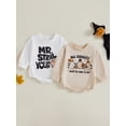 thumbnail image 2 of Baby Boy Girl Halloween Outfits Funny Letter Long Sleeve Sweatshirt Romper Newborn One Piece Bodysuit Fall Winter Clothes, 2 of 8