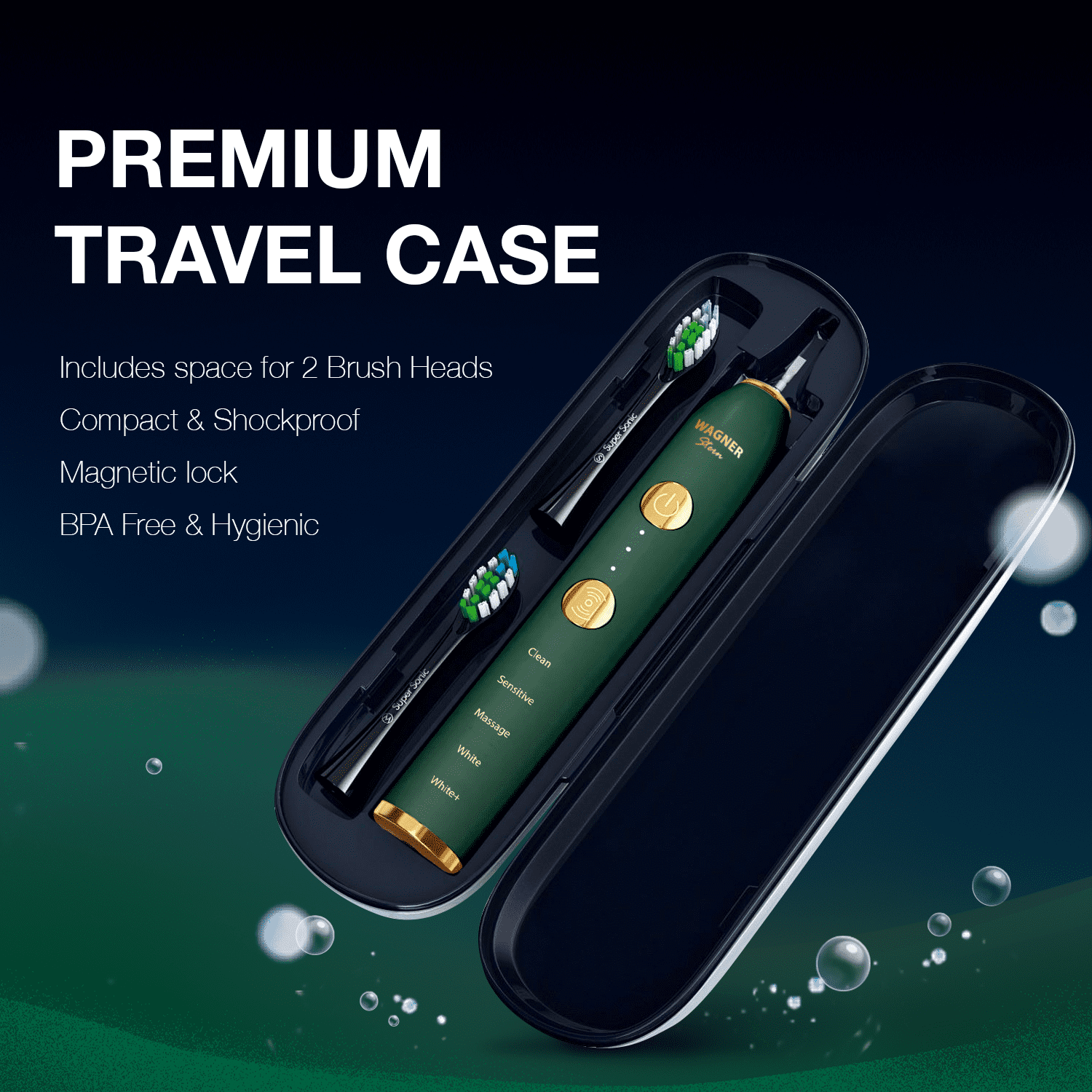 Wagner Stern WHITEN+ Edition. Smart Electric Toothbrush with Pressure Sensor. 5 Brushing Modes and 3 Intensity Levels, 8 Dupont Bristles, Premium Travel Case