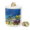 thumbnail image 3 of Fish Piggy Bank, Underwater with Fish and Source of Oxygen Coral Aquatic Liquid Culture Scenery, Ceramic Coin Bank Money Box for Cash Saving, 3.6" X 3.2", Multicolor, by Ambesonne, 3 of 4