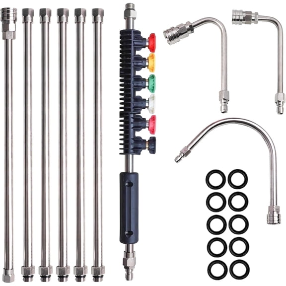 Pressure Washer Extension Wand, 10 Pack Power Washer Lance with 6 Atomization Nozzle Tips,1 Gutter Cleaner Attachment Curved Rod, 1/4" Quick Connect, 4000 PSI
